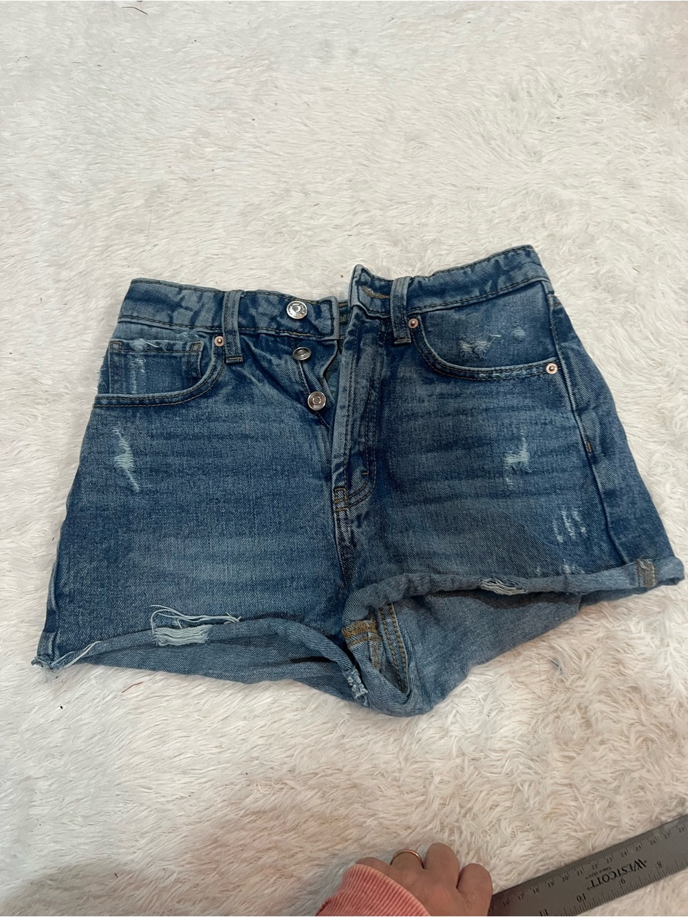 wild fable Distressed Dark Blue High-Waist Jean Shorts